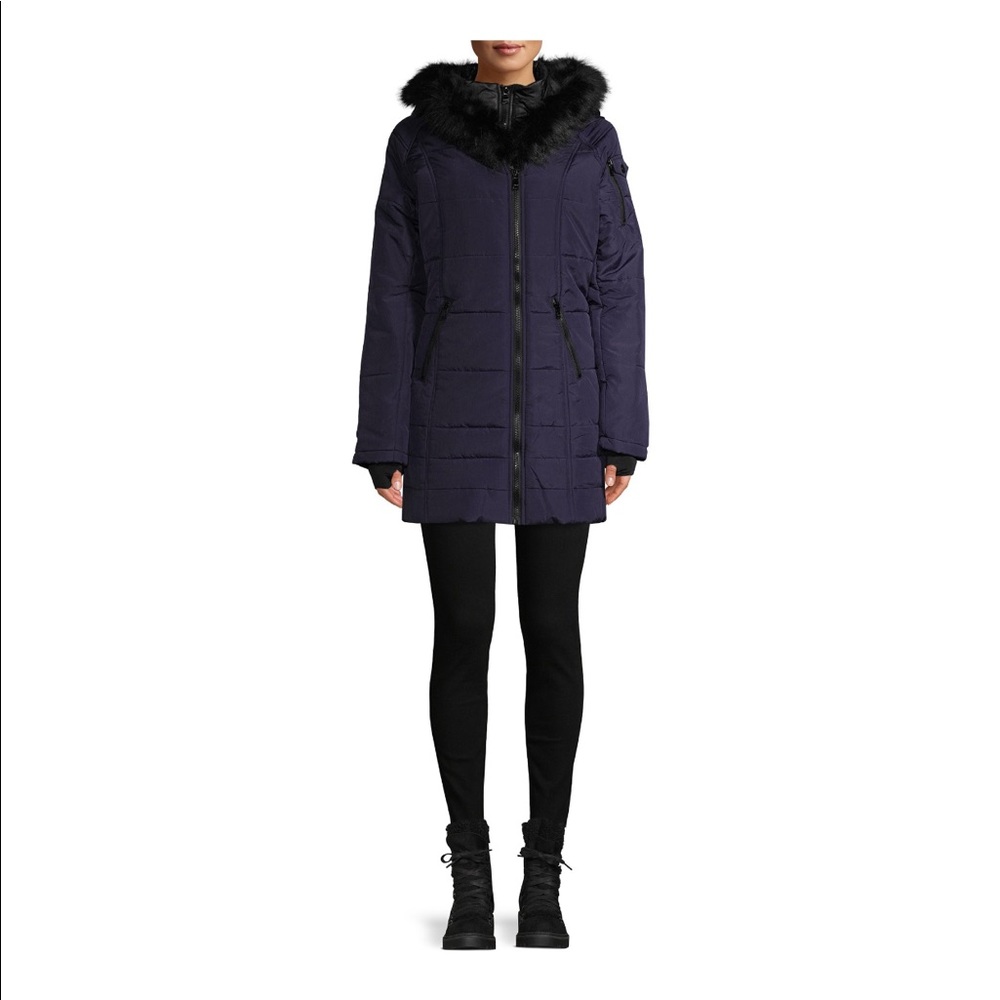Asymmetrical Puffer Coat w/Faux Fur